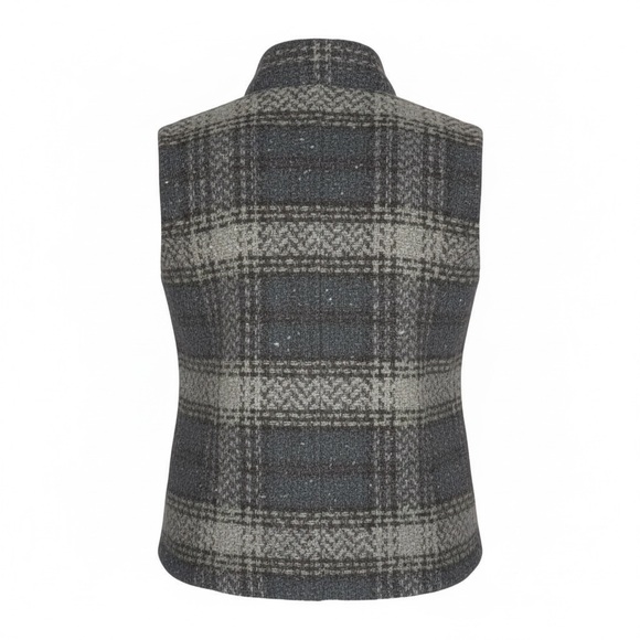 John Brannigan Weavers Gray Plaid Wool Zip Up Vest Size X-Large Made In Ireland - Picture 6 of 9